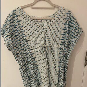 RIKSHAW Blue and White Fish/Dot Pattern Swim Cover/Tunic